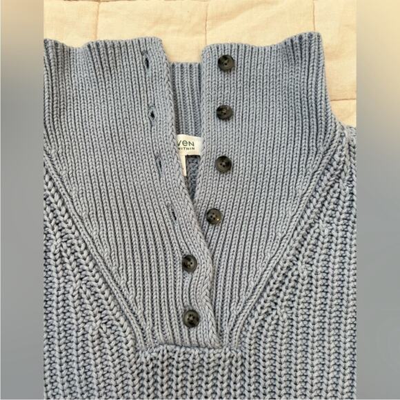 Blue Quarter Button V Neck Chunky Knit Sweater Fisherman Nautical Preppy - Med - Picture 2 of 10